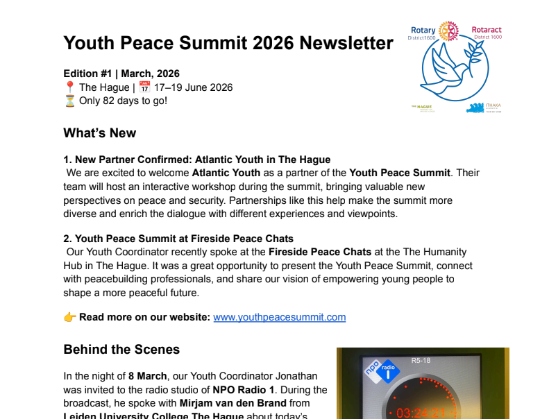 #1 Youth Peace Summit Newsletter