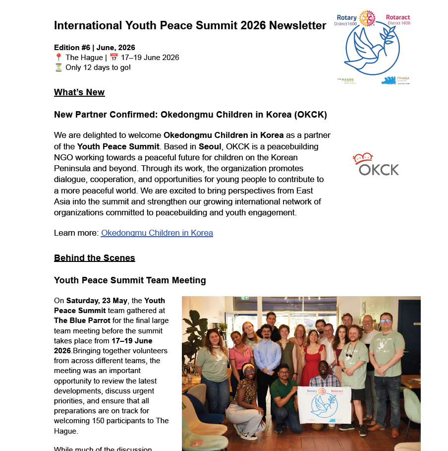 #6 Youth Peace Summit Newsletter
